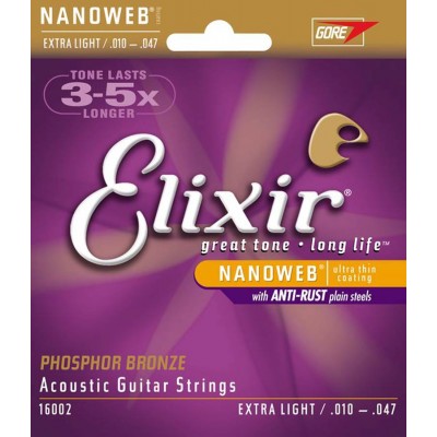 EL16002 Elixir Nanoweb string set acoustic coated phosphor bronze